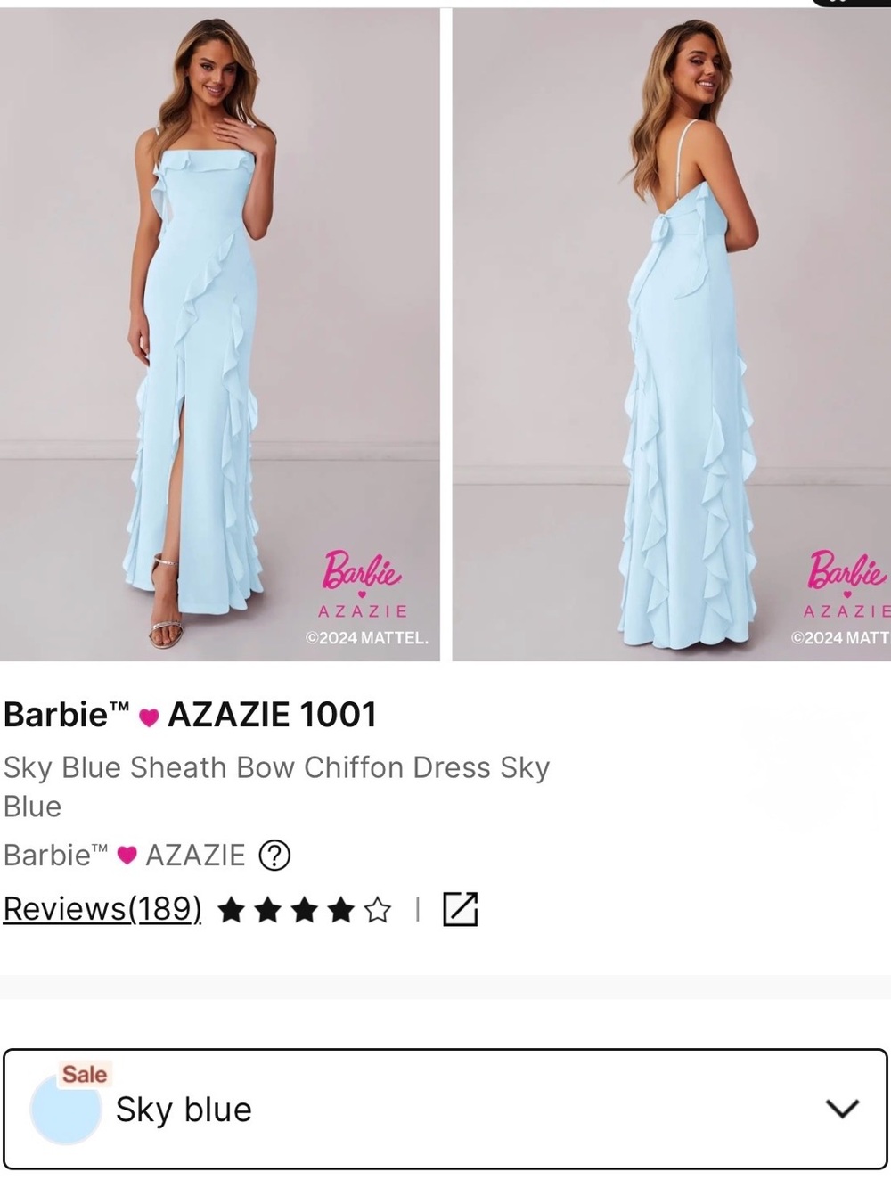 Azazie Sky Blue Ruffle Chiffon Maxi Dress with Bow